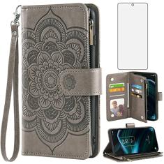 Asuwish Capa de telefone para TCL Stylus 5G 2022 capa carteira com protetor de tela de vidro temperado e flor de couro flip porta-cartão de crédito suporte acessórios para celular TLC Stylo G5 6.81