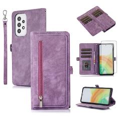 Asuwish Capa de telefone para Samsung Galaxy A53 5G capa carteira com protetor de tela de vidro temperado e zíper transversal flip suporte para cartão de crédito celular A 53 G5 53A SM A536U 6,5