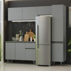 Armário De Cozinha Completa 220cm Cinza Nice Madesa 03 Cinza