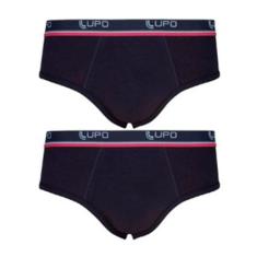 Kit 2 Cuecas Slip Lupo 524-088 Cós Elástico Algodão, Preto, Preto, P