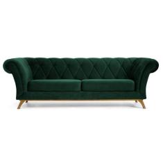 Sofá 180cm 3 Lugares Base Madeira Império B-303 Veludo Verde Musgo - D