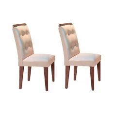 Cadeira Sala De Jantar Imperatriz Madeira Kit 2 Un Capuccino-veludo Creme - Rufato