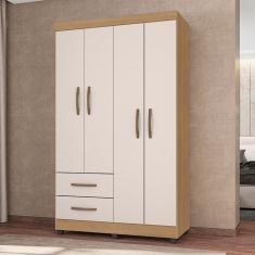 Guarda Roupa Solteiro 4 Portas Pederneiras Nature Off White  