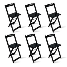 Kit 6 Banquetas Bistrô de Madeira Dobravel Jack Daniel's Preta