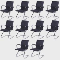 Kit 10 Cadeiras para Escritorio Interlocutor Base Fixa Esteirinha Corino 3301 Preto