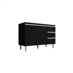 Balcão Gabinete Para Pia Andreia Sem Tampo 100cm 2 Portas 3 Gavetas Preto