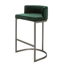 Banqueta Alta Estofada Estrutura Aço Carbono Belly Ii Base Champagne 65cm Suede Verde