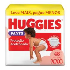 Fralda Pants Huggies Proteção Acolchoada Tamanho XXG 48 unidades – Nova fralda Supreme Care estilo roupinha, que veste como shortinho e com cintura acolchoada super macia que previne marquinhas, fácil de colocar e tirar (embalagem pode variar)