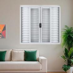 Janela de Aço Veneziana de Correr 100x200cm 6 Folhas com Grade Minas S