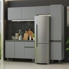 Armário De Cozinha Completa 220cm Cinza Nice Madesa 03 Cinza