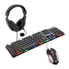 Bright, Combo Gamer, Teclado LED 107 teclas, Mouse LED 6 Botões, Headset, 7 Modos de Iluminação RGB, FN Multimídia, Padrão ABNT2, Headset com Microfone e Haste Regulável