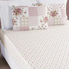 Jogo de Lençol Ayla Casal Padrão 3 Peças Microfibra Estampada - Rosa Matura