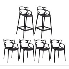 Kit Alegra 4 Cadeiras + 2 Banquetas Altas Ana Maria Cor Da Estrutura Da Cadeira Preto