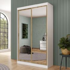 Guarda Roupa Casal 2 Portas de Correr Branco 2 Gavetas Nero MDP com Espelho Carraro