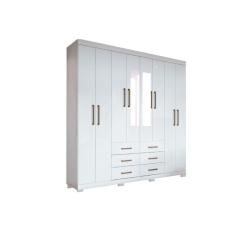 Guarda Roupa Casal Liverpool 9 Portas de Bater 6 Gavetas MDF-MDP Branco Santos Andirá
