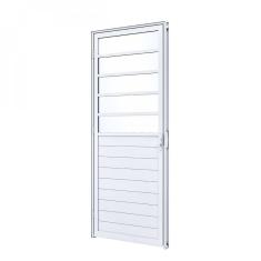 Porta de Aluminio Giro Lambri Mista com Travessa 215x85 Lucasa Branco
