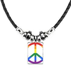 DIYthinker Colar Rainbow Gay LGBT com pingente de corda de couro de torque