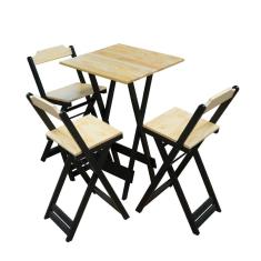 Jogo Bistro Mesa com 3 Banquetas Soberano Bar em Madeira Padrão - Natural/preto