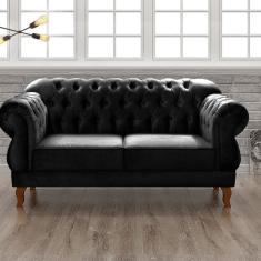 Sofá 2 Lugares Duquesa Chesterfield Decoração Recepção Preto