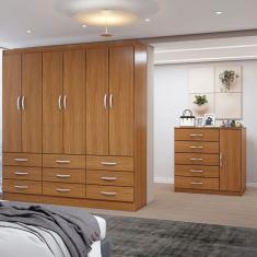 Guarda-Roupa Casal Grace 6 Portas 9 Gavetas com Cômoda 1 Porta 5 Gavetas Cinamomo - Panorama Móveis
