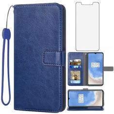 Asuwish Compatível com OnePlus 7T capa carteira de vidro temperado protetor de tela e capa flip suporte suporte acessórios celulares capas de telefone para OnePlus7t 5G One Plus7T 1 Plus T7 1plus + 1+