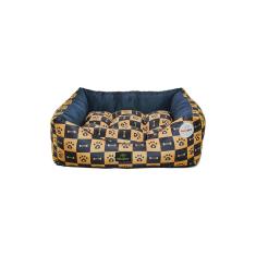 Cama para Cachorro Quadrada em Poliéster Xadrez Caramelo e Azul Marinho Pequena (P) 40 x 40 cm
