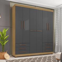 Guarda Roupa Casal Viena 6 Portas 6 Gavetas I01 Carvalho Grafite - Clique Chique Móveis