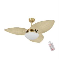 Ventilador de Teto Kovalski Dourado 3 Pás Palmae Natural 220V com Cont
