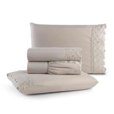 Jogo de Lençol Casal 4 Peças Percal 300 Fios Bordado Inglês Napoli - L