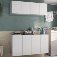 Conjunto Lavanderia Suspenso Multiuso Armário Aéreo e Balcão 4 Portas 