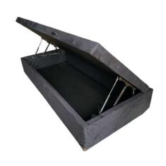 Cama Box Baú Solteiro Blindado Suede Preto com pistão a gás