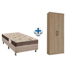 Cama Box Solteiro Crc + D33 Comfortpedic + Armário Multiuso Margarida Rústico