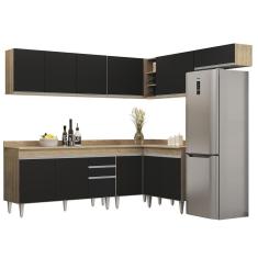 Armário De Cozinha Modulado De Canto 7 Peças Cp23 Balcão Com Tampo Castanho/preto - Lumil