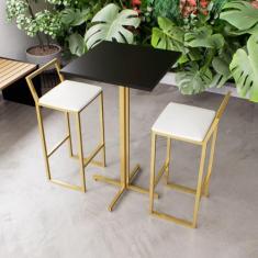 Jogo Mesa Alta Bistrô Quadrada Preta 2 Banquetas Estofado Confort Indu