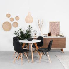 Conjunto Mesa Square Redonda Branco Fosco 88cm com 4 Cadeiras Eiffel B