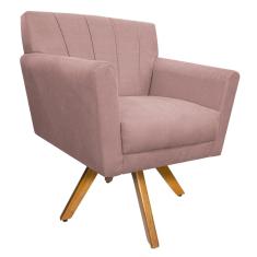 Poltrona Laura Base Giratória de Madeira Suede Rosê