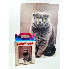 Quebra Cabeça Gatos Cinza de 300 peças MDL03 + Chaveiro - Coleção TEA 