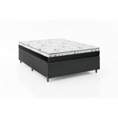 Cama Box Casal 138 Sintético Preto com Colchão Espuma D33 One Face - Bello Box - 58X138X188