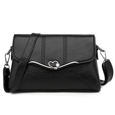 Bolsas transversais de aba média para mulheres bolsa de couro acolchoada feminina casual bolsa de axila bolsas de ombro simples, Preto