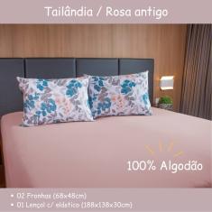 Jogo Lençol Cama Casal 100% Algodão 3 Peças 200 Fios Malha