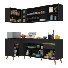 Cozinha Compacta De Canto Veneza Gb Mp2058 Com Armário E Balcão Preta