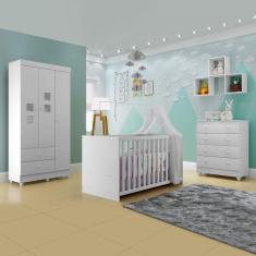 Quarto de Bebê Completo com Guarda Roupa 3 Portas, Cômoda e Berço Life