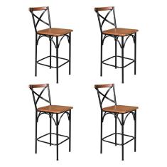 Kit 4 Banquetas Alta Industrial Paris Base Alumínio com Encosto - Castanho