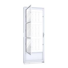 Porta de Aço Postigo 215x85cm com Grade Mosaico e Vidro Liso Riobras Branco
