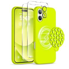 COFFKER Capa magnética para iPhone 16, compatível com Magsafe, suporte de telefone com ventosa, [2 protetores de tela] [protetor de lente da câmera] Capa protetora fina de silicone à prova de choque