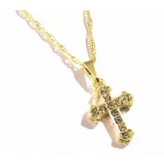 Colar Cordão Cruz Crucifixo Religioso Folheado Ouro 18k