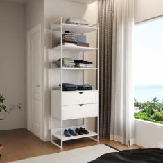 Guarda Roupa Aberto Industrial Solteiro 1 Módulo com Gaveta Branco Fer