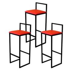 Kit 3 Banqueta Alta Cozinha Bar Balcão Bistrô Industrial Preta Assento Estofado (VERMELHO)