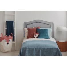 Cabeceira Solteiro Curva 90x60cm Suede Cinza - Tachas Fumê - Flamingo 