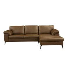 Sofá de Couro Asti 3 lugares com Chaise Direita Marrom Bicolor - Mempr